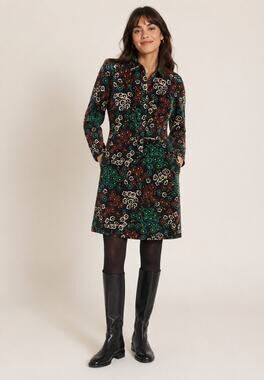 Boden Corduroy Floral Shirt Dress Black Multi Size 8 Petite Retro Boho Whimsy
